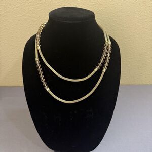 Gold Tone Glass Bead Station Chain Necklace Womens Letter K Charm Jewelry